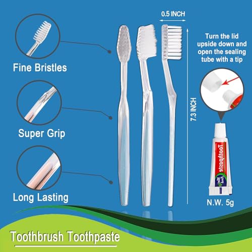 HQSLsund 30 Pack Disposable Toothbrushes with Toothpaste, Individually Wrapped Disposable Toothbrushes Bulk Toothbrushes Soft Bristle Manual Disposable Travel Toothbrush Kit