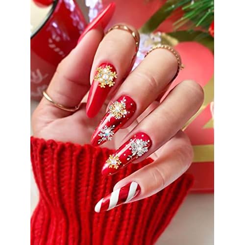 72 Pcs Christmas Snowflake Nail Charms, Kalolary 3D Glitters Nail Rhinestones with Gem Crystals Jewelry for Christmas Holiday Nail Art Decoration