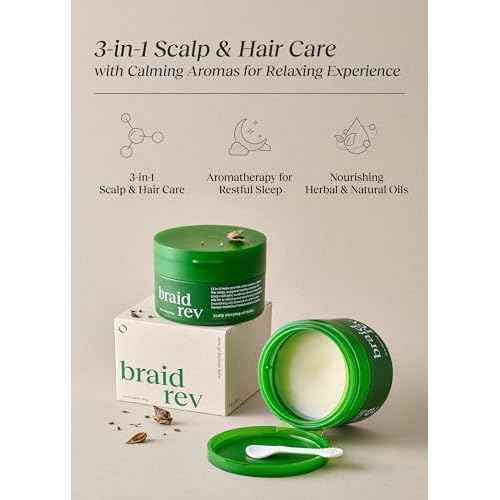 Braid Rev Scalp Sleeping Oil Balm, Korean Scalp Treatment, Balm-to-Oil Formula, Nourishing for Dry Scalp with Coconut Oil & Shea Butter, Reduces Excess Oil & Strengthens Hair Roots, 2.65 oz