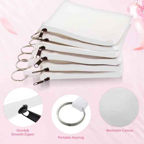 Frienda 30 Pieces Sublimation Blank Small Coin Canvas Makeup Bags Bulk Cosmetic DIY Craft Pouch with Zipper Coin Purse Pencil Pouch Travel Toiletry Organizer(White)