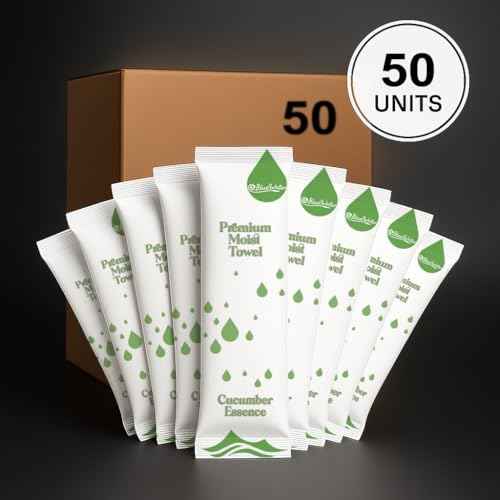 BlueWater (50-Pack) Individually-Wrapped Moist Scented Towels - Single-Use Premium Body Wipes (12x12, Cucumber)