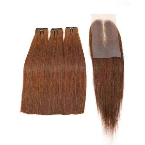 Bone Straight Virgin Human Hair 3 Bundles with 2 * 6 Closure Raw Hair 15A Bundles 100% Unprocessed Premium Raw Hair for Women Natural Color (8"8"8" + 8", 33#)