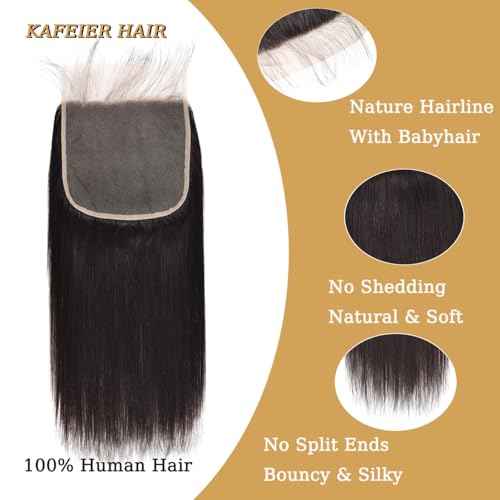 Real Human Hair 7x7 Closure Swiss Transparent Lace Straight Frontal Natural Black Color Free Part Pre Plucked with Baby Hair Bleached Knot Closures 22 Inch