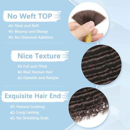 Human Braiding Hair for Boho Braids 150g 24 Inch 6 Bundles/Pack Dark Brown Human Hair Deep Wave Bundles Boho Hair for Braiding 12A Knotless Human Hair Braiding Hair Curly Hair Extensions 2#