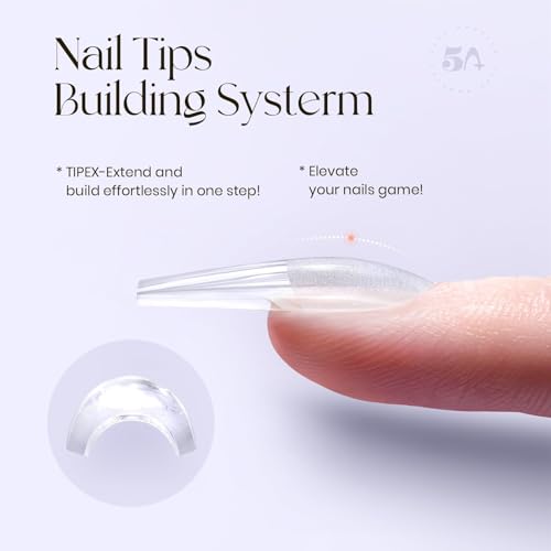 Tipex Instant Apex Nail Tips: Long Coffin, Full Cover Gel, Thicker Acrylic, Strong Hard Clear Pre-etched Press-on Nails