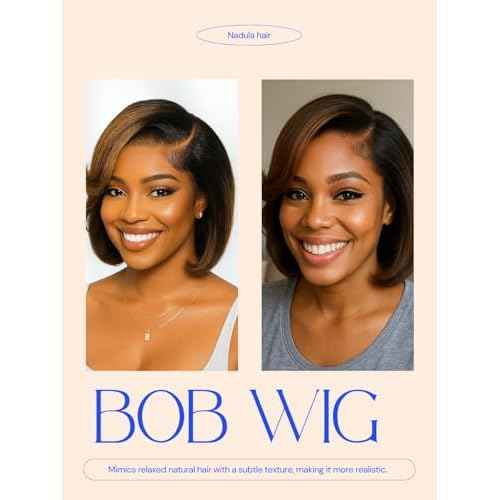 Nadula Glueless Bye Bye Knots Short Bob Drawstring Wig human Hair with Blow Out Bangs, Black to Chestnut Brown Ombre Pre Cut 7X5 HD Lace Front Wigs Pre Plucked Bleached Knots Ready to Wear 10inch