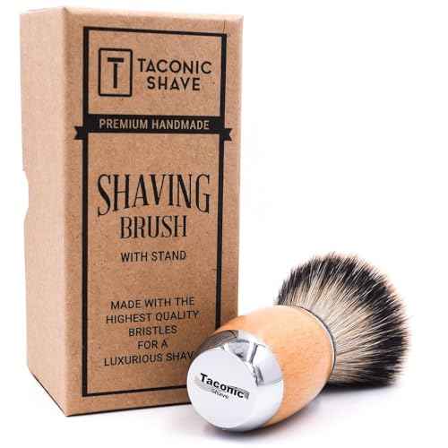 Taconic Shave's Extra Dense 100% 3-Band Silvertip Badger Luxury Shaving Brush ?Deluxe Beechwood and Chrome Handle - Shaving Stand Included