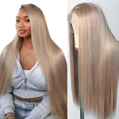 613 Straight Ash Blonde Wig Human Hair, 13x6 HD Lace Front Wigs Human Hair, Glueless & Pre Plucked Human Hair Wig with Baby Hair, 180% Density Ash Blonde Wig (26 inch)