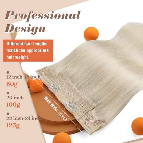Sunny Hair Wire Hair Extensions Real Human Hair Fish Line Human Hair Extensions Invisible Wire Extensions Platinum Blonde #60 18 Inch