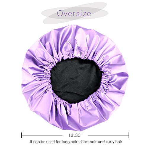 Shower cap for women,Luxury Silk Lined Shower Cap, Machine Washable, Adjustable Size & Reusable,Large Satin Shower Cap for all hair-purple