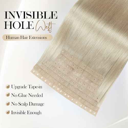 Micro Ring PU Hair Extensions Remy Human Hair Extension Platinum Blonde Glueless Skin Weft Human Hair Extensions PU Invisible Tape in Hair Extension for Women (70g 8Pcs,20 Inch)