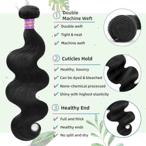 14A Human Hair Bundles Body Wave One Bundle 100% Unprocessed Brazilian Virgin Hair Bundles Double Weft Weave Body Wave Human Hair Natural Black Color (one bundle, 30)