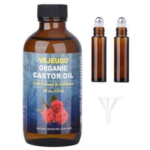 Organic Castor Oil for Face Roll On£¬Rollerball Deep Hydration for Skin Care and Hair, Castor Oil Organic Cold Pressed Unrefined Glass Bottle 8oz with 2 Roller