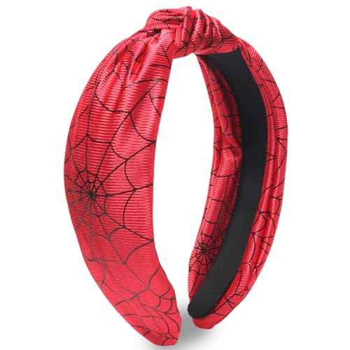 Halloween Headband for Women Girls, Black Spider Web Hair Band Wide Top Knot Red Hair Accessories Non Slip Headband Funny Halloween Party Costume Cosplay Supplies Decoration
