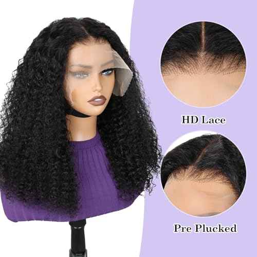 HD 13x6 Kinky Curly Lace Front Wigs for Women 12A Brazilian Human Hair 20 Inch Pre Plucked with Baby Hair Transparent Lace Frontal Wig Natural Black