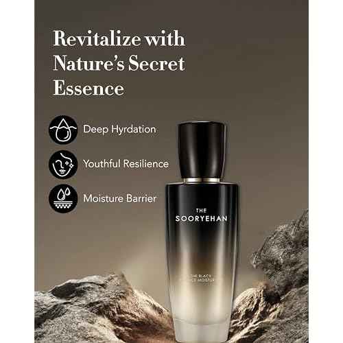 Sooryehan The Black (Essence Moisturizer, 130ml/4.4fl oz) - Lightweight Cream for Moisture Barrier, Rejuvenate Dull, Aging Skin. Premium Korean Skin Care. Black Yeast, Hyaluronic Acid,
