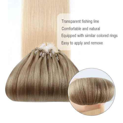 ABH AMAZINGBEAUTY HAIR Micro Ring Ombre Blonde Micro Links Hair Extensions Remy Human Hair Ash Brown Ombre Platinum Blonde Hair Extensions Micro Loop Hair Extensions Balayage Blonde 20inch 50G 50S