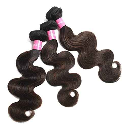 Body Wave Virgin Human Hair 3 Bundles Highlight Brown 14-18 inch 10A Brazilian Human Hair Extensions Ombre Color Body Wavy Human Hair Weave F1B/30 Color (FB30, 14 16 18)