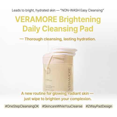 Veramore Rice & Vitamin Glow Cleansing Pads ? Dual-Sided Brightening & Hydrating Toner Pads with Mushroom Extract & Hyaluronic Acid, Niacinamide | Gentle Exfoliating K-Beauty, 70 Count (5.07 fl oz)