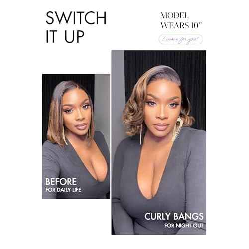 LUVME HAIR Bob Wig 100% Human Hair Wigs Glueless Lace Front 200% Density 10 Inches Brown Highlights Bob, Pre Cut Plucked Hd Lace Short Wig Ready To Go Natural Color Straight Bleached Knots Side Part