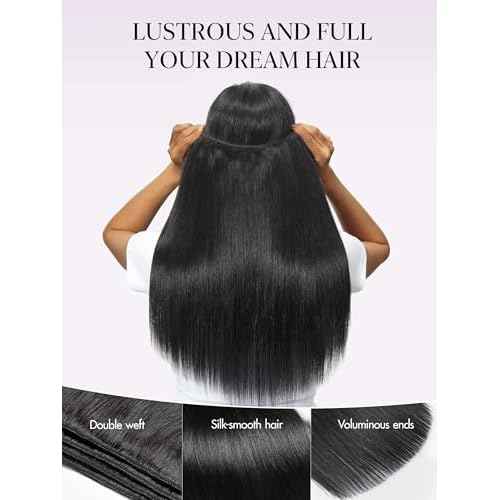 LUVME Human Hair Bundles 16 inch Straight Bundles Human Hair Extensions, 100% Brazilian Virgin Human Hair 1 Bundle, Unprocessed Double Weft 15A Grade, Soft & Full Natural Look for Black Women