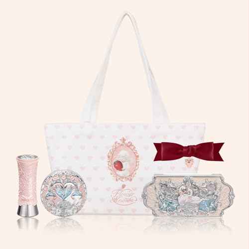 Flower Knows Swan Ballet 5-Piece Makeup Set,Shine Lipstick(B03) + Powder Blush(05) + Eyeshadow(01) + Canvas Tote Bag + Hair Clip,Gift for Girls & Women
