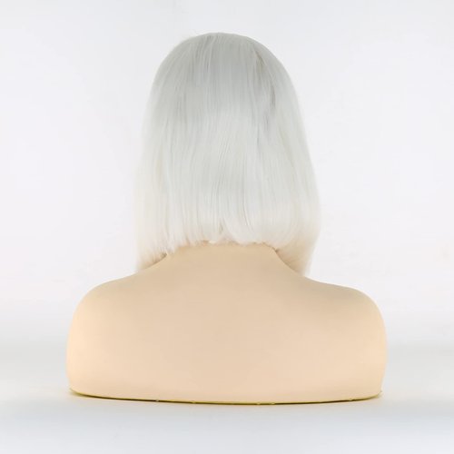 BTWTRY White Color Synthetic Lace Front Wigs Short Hair Style Heat Resistant Fiber Bob Wig for Black Women Middle Part Cosplay Wig (12inch, Snow White)