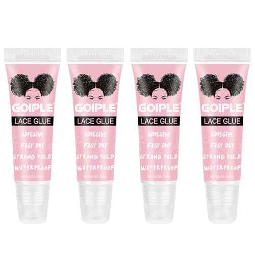 Wig Glue for Lace Front Lace Wigs, 0.5 OZ Waterproof Lace Front Wig Glue for Wigs, Strong Hold Transparent Adhesive for Hair Replacement Invisible Hair Bonding Wig Adhesive (4PCS)