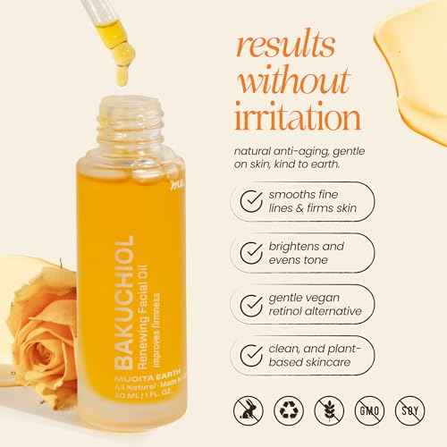 Mudita Earth Bakuchiol Face Oil ? Retinol Alternative for Women | Chia Seed & Prickly Pear Serum for Gua Sha & Lymphatic Drainage | Plant-Based Oil for Scar Heal, Healthy-Aging for Oily Skin - 1 fl oz