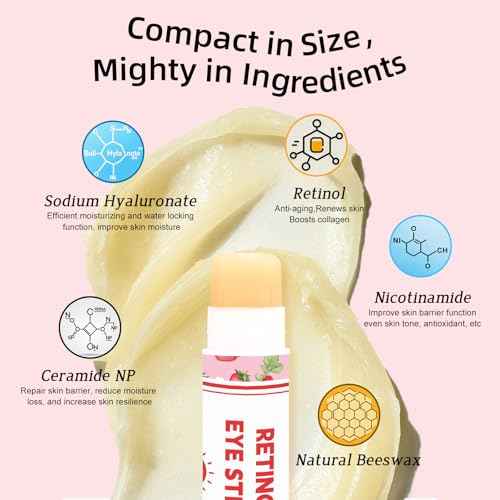 Retinol Eye Balm Stick with Retinol & Ceramide Complex - Facial Moisturizer for Dark Circles & Wrinkles - Under Eye Brightener Stick, Anti Wrinkle Hydrating Face Skincare(0.13oz *60pcs)