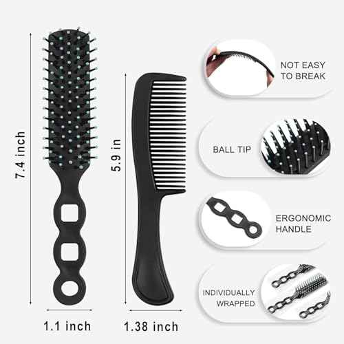 200 Pcs Hair Brush and Comb Set in Bulk for Homeless Individually Wrapped, Bulk Comb Brush Hairbrush for Women Kids Hotel Homeless Charity (Black)
