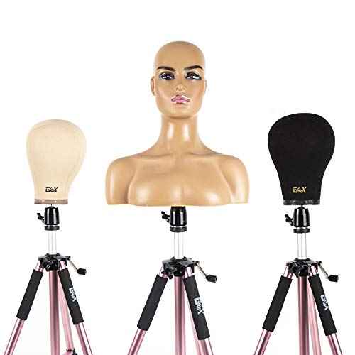GEXWORLDWIDE GEX 63" Heavy Duty Mannequin Tripod Stand Wig Stand for Wig Mannequin Head Training Doll Manikin Head for Cosmetology Hairdressing with Travel Bag (Rose Gold)