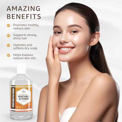 ORGANIC VEGETABLE GLYCERIN USP (8 oz) Grade Liquid Natural, Non-GMO | Cosmetics, Skin, Hair Care, Soap Making, DIY Beauty | Excellent Humectant Qualities, Amazing Skin & Hair Benefits | 8 FL OZ
