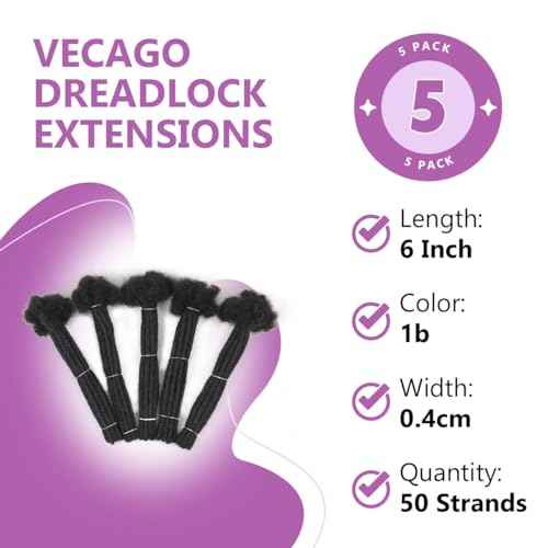 6 inch 50 Strands Loc Extensions Human Hair, 0.4cm Width 100% Human Hair Dreadlock Extensions for Men/Women, Can be Dyed Soft Dreads Extensions,1b