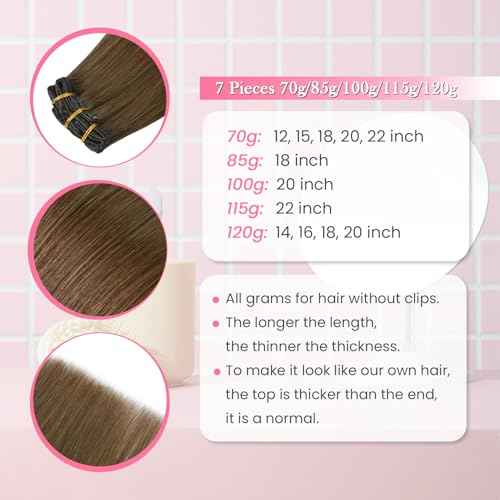 Aison Light Brown Clip in Hair Extensions Real Human Hair 7pcs Remy Hair 16clips for Women #6 Chestnut Brown Hair Extensions Real Human Hair 20 Inch 120g