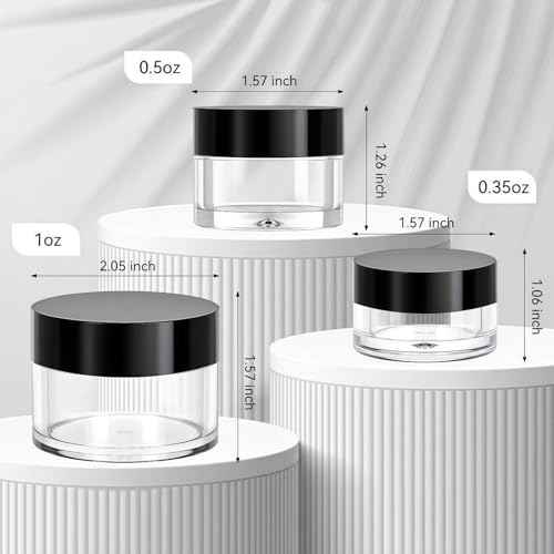 Premium Travel Size Containers for Toiletries, 3 Size 0.35/0.5/1 OZ Small Cosmetic Jars for Makeup Face Creams Lotion Moisturizer, 6 Pieces Jars with 2 Pieces Mini Spatulas