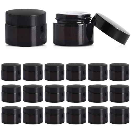Jarsoph 1OZ Amber Glass Jars with lids, 36 Pack Empty Cosmetic Jars, Refillable Airtight Wide Mouth Container for DIY, Sample, Cream, Lotion, Candle Making, Powder, Cosmetic