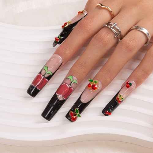LOVFUL Press on Nails My Sweetie French Tip| Handmade with Full Covered Crystals| Reusable Fake Nails| Square Mid length 1.7in| H162-L