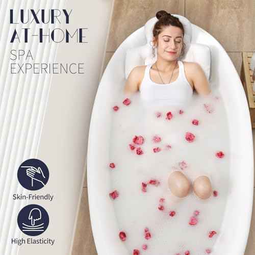 Full Body Bath Pillow for Bathtub, Thick Bathtub Cushion with Laundry Bag, Luxury Tub Pillow for Bath for Headrest Neck and Back Support White 56" x 16"