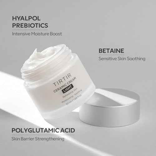 TIRTIR Ceramic Cream Light | Deep moisturizer for Glass Skin, Polyglutamic acid, Centella Asiatica Extract, Skin barrier, Lightweight, Mild, Nature derived ingredients, Dry skin, Korean skincare