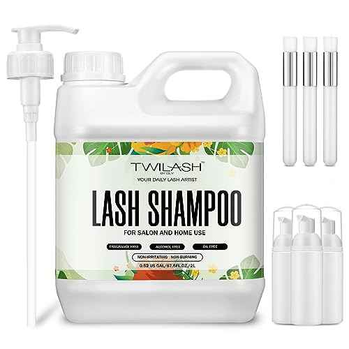 Lash Shampoo Bulk, Eyelash Cleanser for Extensions 2 Liters - 3 Foam Pump Bottles, 3 Lash Cleansing Brushes, Dispenser Pump - Eyelid Foaming Cleanser for Professional Salon and Home Use