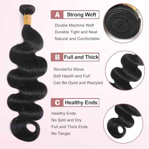 12A Human Hair Bundles Body Wave 24 26 28 INCH Brazilian Virgin Human Hair Extensions 3 Bundles Natural Black for Women