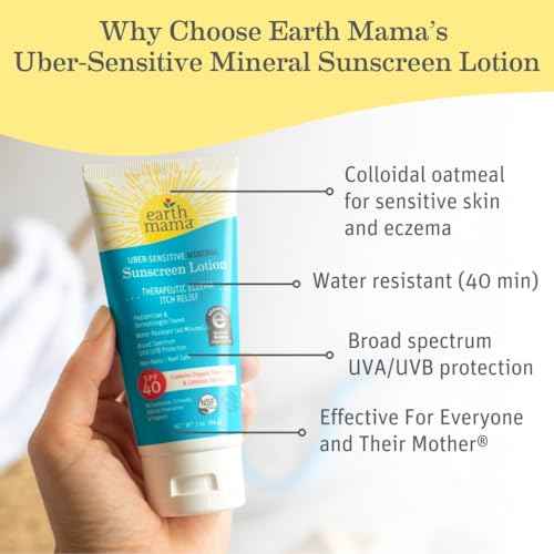 Earth Mama Uber-Sensitive Mineral Sunscreen Lotion SPF 40 | Non-Nano Zinc, Contains Organic Colloidal Oatmeal | Steroid-Free Eczema Cream for Baby, Kid & Family, 3-Ounce, 2-Pack