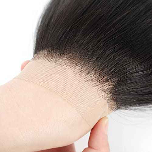 Straight 4x4 HD Lace Closure Human Hair,12A Transparent Lace Closure 100% Remy Human Hair Free Part Hand Tied Swiss Lace Closures Pre Plucked with Baby Hair Front Only Natural Black(20 Inch)