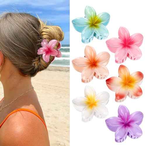 6 Pcs Flower Hair Claw Clips for Women ? Hawaiian Hibiscus Hair Clips for Thick Thin Hair, Cute Beach Hair Accessories