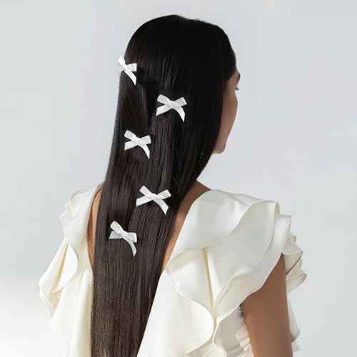25PCS White Mini Bows Ribbon Clips,2'' Tiny White Bow Barrettes,Hair Bow Satin Hair Ribbon for Women & Girls' Hair Accessories