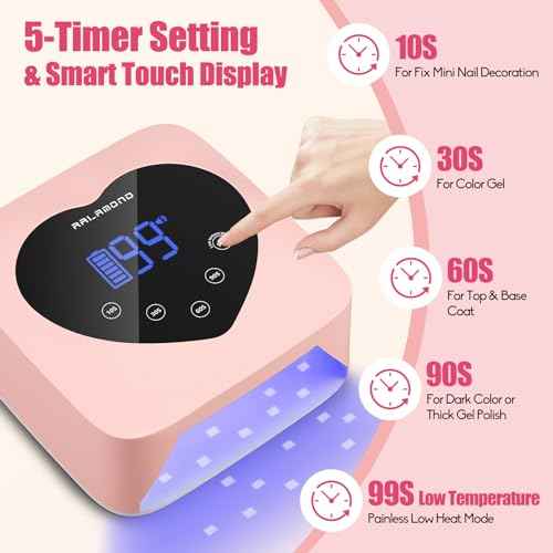 UV LED Nail Lamp, 72W Cordless UV Light for Nails, Rechargeable Nail Dryer with 5 Timer & Auto Sensor, Professional Fast Curing Gel Nail Lamp with Large Touch Display (Pink)