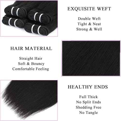14 Inch Brazilian Straight Virgin Human Hair Extensions - 4 Bundles With Closure, 10A Unprocessed, 50g/Pcs, Natural Color (14 14 14 14 With 14 Closure)