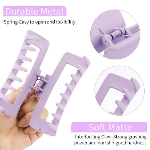 Ahoney 5 Inch Extra Large Claw Clips Big Hair Clips for Thick Long Hair, XL Giant Claw Clip Strong Hold Oversized Clip, Matte Banana Jumbo Jaw Clips, Hair Accessories for Women (Purple)