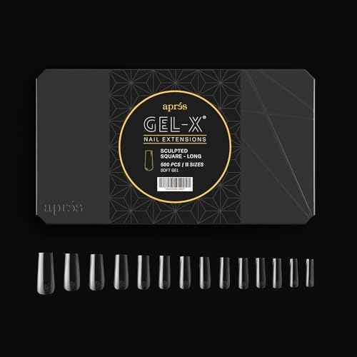 Apr?s Gel-X¢ç Sculpted Square Long Tip Box | 500pc Gel-X Tips, 11 Sizes 00-9, Premium Quality